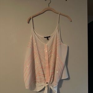 White and Pink Sequin Striped Women's Top
